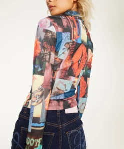 New Girl Order COLLAGE PRINT MESH PRINT SHIRT