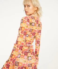 New Girl Order FLOWER PRINT LONG SLEEVE TOP Tops