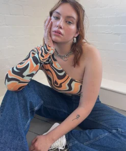 New Girl Order Tops ASYMMETRIC TRIPPY VELOUR TOP