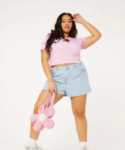 New Girl Order Tops BUTTERFLY MONOGRAM CROP LACE TEE CURVE