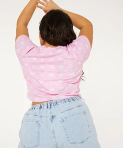 New Girl Order Tops BUTTERFLY MONOGRAM CROP LACE TEE CURVE