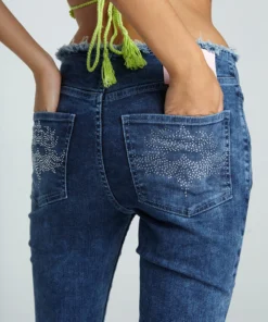 New Girl Order NEW IN TATTOO RHINESTONE LOW RISE JEAN