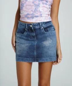 New Girl Order BUTTERFLY DENIM SKIRT