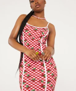 New Girl Order CHERRY CHECKERBOARD DRESS PINK