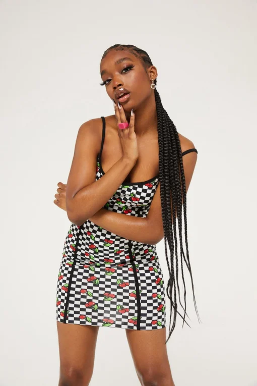 New Girl Order Tops CHERRY CHECKERBOARD DRESS