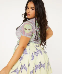 New Girl Order Tops TATTOO BUTTERFLY PLEATED SKIRT CURVE