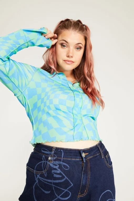 New Girl Order ABSTRACT BLUE CHECK SHIRT CURVE 2 New Girl Order ABSTRACT BLUE CHECK SHIRT CURVE