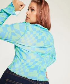 New Girl Order ABSTRACT BLUE CHECK SHIRT CURVE