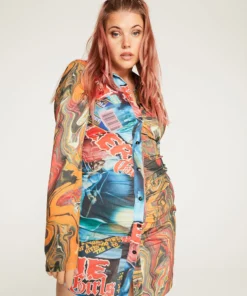 New Girl Order Tops COMIC PRINT SHIRT DRESS CURVE
