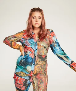 New Girl Order Tops COMIC PRINT SHIRT DRESS CURVE