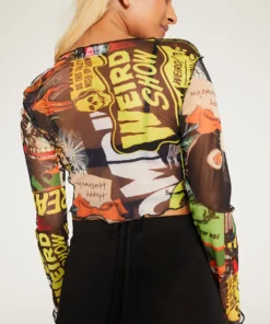 New Girl Order Tops HALLOWEEN COLLAGE MESH TOP