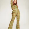 New Girl Order Tops GREEN ALL OVER PRINT CHECK FLARES CURVE