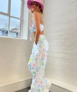 New Girl Order NEW IN SMILEY YIN YANG FLORAL CHEF PANT