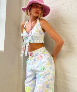 New Girl Order NEW IN SMILEY YIN YANG FLORAL CHEF PANT