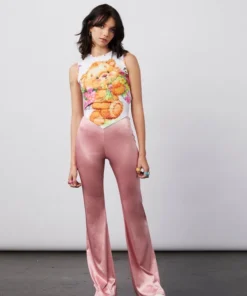 New Girl Order STRETCH SATIN FLARES - PINK Tops