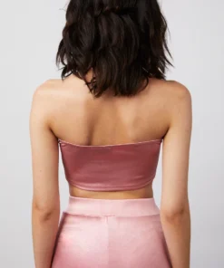 New Girl Order Tops STRETCH SATIN HALTER NECK TOP - PINK