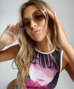 New Girl Order DIAMANTE SUNGLASSES WITH RAINBOW MIRROR LENS NEW IN