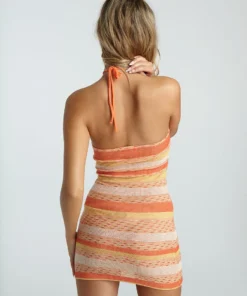 New Girl Order MULTI ORANGE CUT AND SEW HALTER DRESS NEW IN