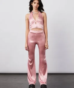 New Girl Order STRETCH SATIN FLARES - PINK Tops