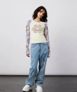 New Girl Order FLOWER TRIPPY LONG SLEEVE RAGLAN TOP