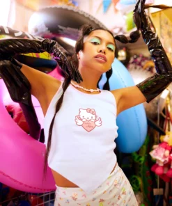 New Girl Order Halloween Sale 37 New Girl Order NGO X Hello Kitty HELLO KITTY ANGEL HANKY HEM RIB TANK