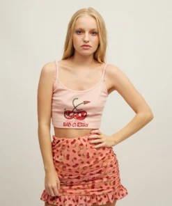 New Girl Order Tops Cherry Mesh Ruched Mini Skirt