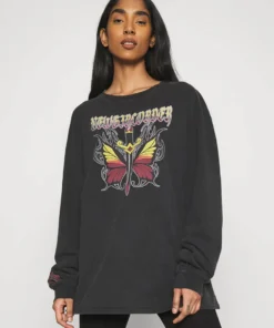 New Girl Order Butterfly Dagger Acid Wash Long Sleeved Top Tops
