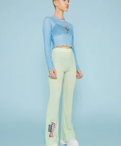 New Girl Order Tops POWERPUFF GIRLS LEOPARD PRINT FLARES - GREEN