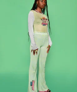 New Girl Order POWERPUFF GIRLS LEOPARD MESH TOP - GREEN