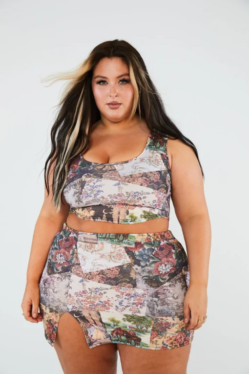 New Girl Order Tops PATCHWORK SIDE SPLIT MINI SKIRT CURVE