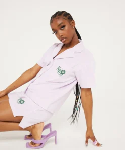 New Girl Order Tops NGO FLOWER LOGO TERRY SHIRT LILAC