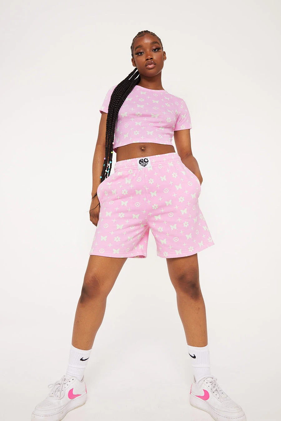 New Girl Order BUTTERFLY MONOGRAM LOGO SHORTS 1 New Girl Order BUTTERFLY MONOGRAM LOGO SHORTS