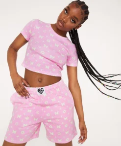 New Girl Order BUTTERFLY MONOGRAM LOGO SHORTS