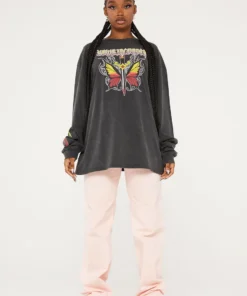 New Girl Order Butterfly Dagger Acid Wash Long Sleeved Top Tops