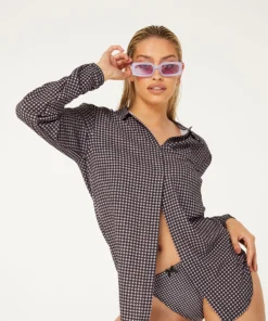 New Girl Order Tops LILAC CHECK BEACH SHIRT