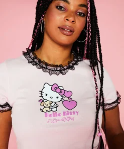 New Girl Order HELLO KITTY LACE DETAILED TEE CURVE Tops