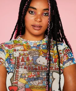 New Girl Order HELLO KITTY MESH CROP TEE CURVE