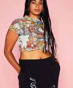 New Girl Order HELLO KITTY MESH CROP TEE CURVE