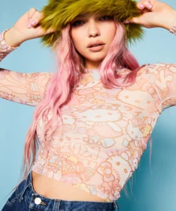 New Girl Order Halloween Sale 25 New Girl Order Hello Kitty Contrast Stitch Mesh Top Tops