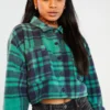 New Girl Order Check Fleece Crop Shirt