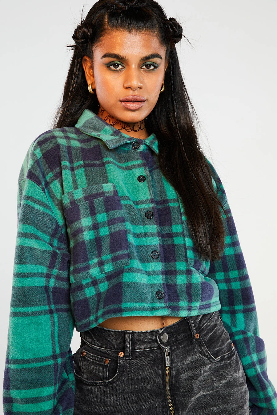New Girl Order Check Fleece Crop Shirt 1 New Girl Order Check Fleece Crop Shirt