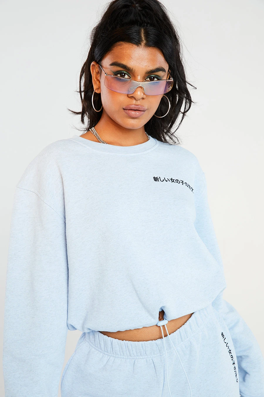 New Girl Order Kanji Blue Crop Sweat Tops 4 New Girl Order Kanji Blue Crop Sweat Tops