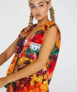 New Girl Order Tops Tie Dye Fleece Sleeveless Jacket