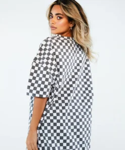New Girl Order Tops WHITE CHECKERBOARD TEE