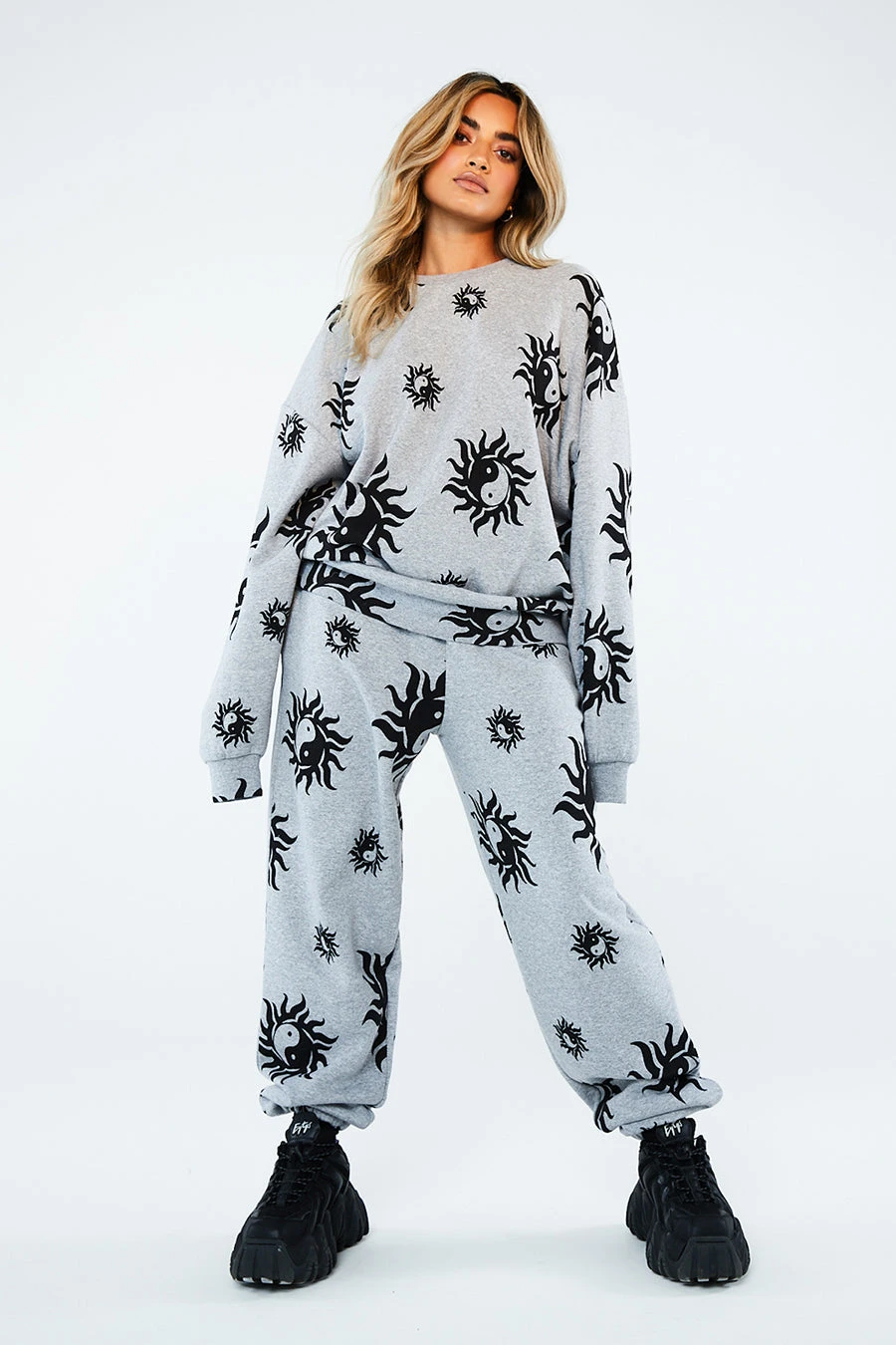 New Girl Order Tops Yin Yang Grey Marl Sweatshirt 2 New Girl Order Tops Yin Yang Grey Marl Sweatshirt