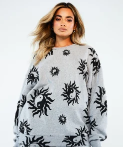 New Girl Order Tops Yin Yang Grey Marl Sweatshirt 8 New Girl Order Tops Yin Yang Grey Marl Sweatshirt