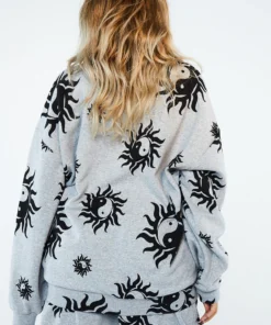 New Girl Order Tops Yin Yang Grey Marl Sweatshirt 9 New Girl Order Tops Yin Yang Grey Marl Sweatshirt