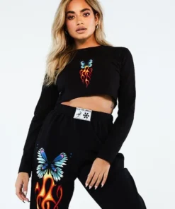 New Girl Order BUTTERFLY LONG SLEEVE CROP TOP Tops