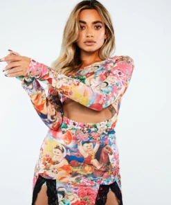 New Girl Order Tops VIBRANT PRINT CUT OUT BODY