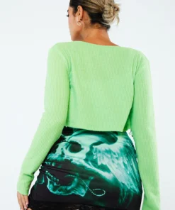 New Girl Order Tops CROP RIB GREEN CARDIGAN